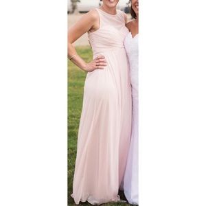 Pink Blush Bridesmaid Dress Illusion Neckline